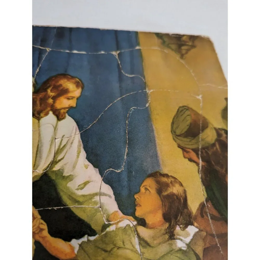 60s - 70s 13 piece Puzzle Luke 8 41-56 Jesus Heals a sick woman signed cardboard